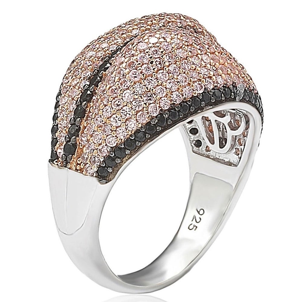 Suzy Levian Sterling Silver Pave Pink & Black Cubic Zirconia Ring