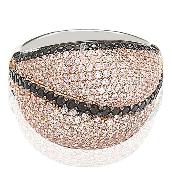 Suzy Levian Sterling Silver Pave Pink & Black Cubic Zirconia Ring