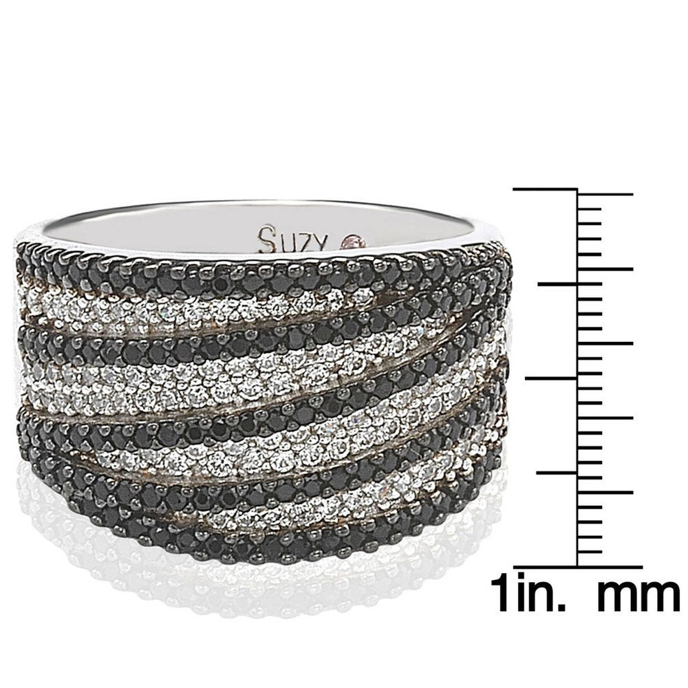 Suzy Levian Sterling Silver Pave White & Black Cubic Zirconia Ring