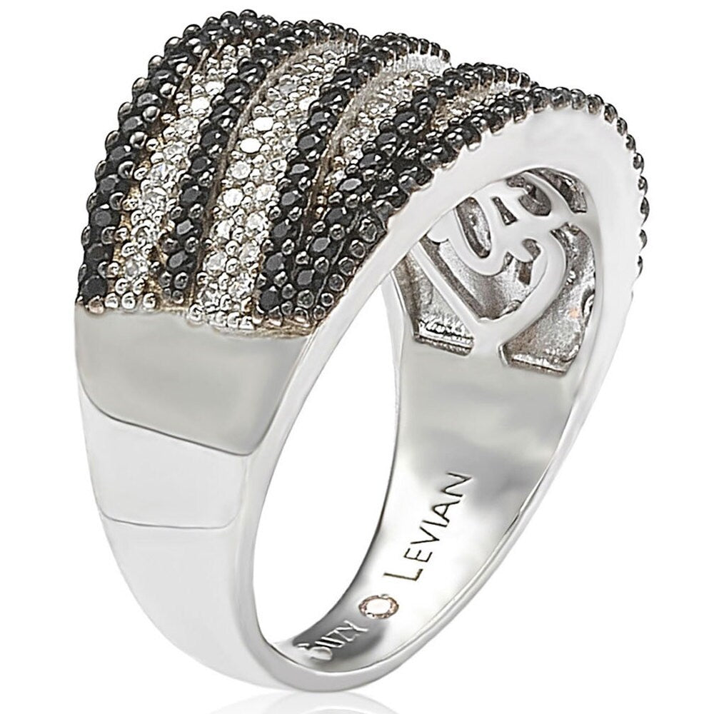 Suzy Levian Sterling Silver Pave White & Black Cubic Zirconia Ring