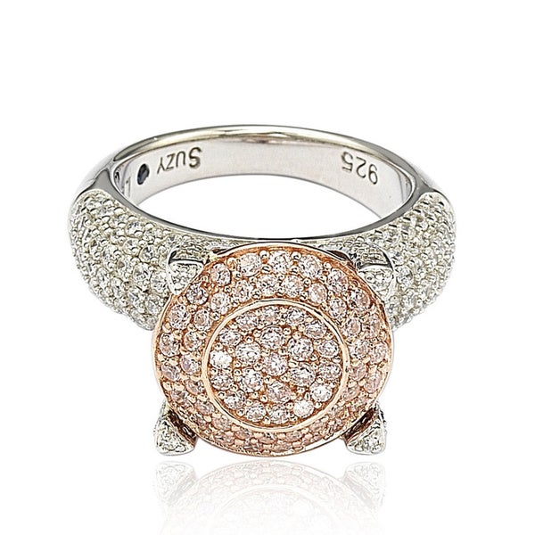 Suzy Levian Sterling Silver Pave Pink Cubic Zirconia Ring