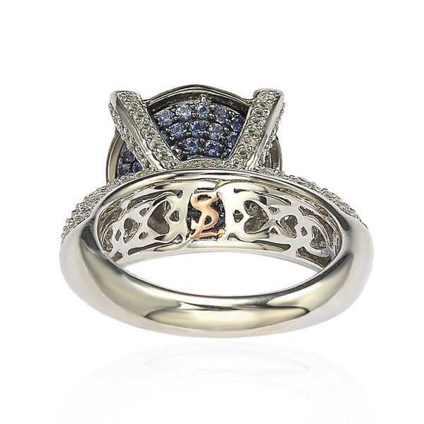 Suzy Levian Sterling Silver Pave Blue Cubic Zirconia Ring