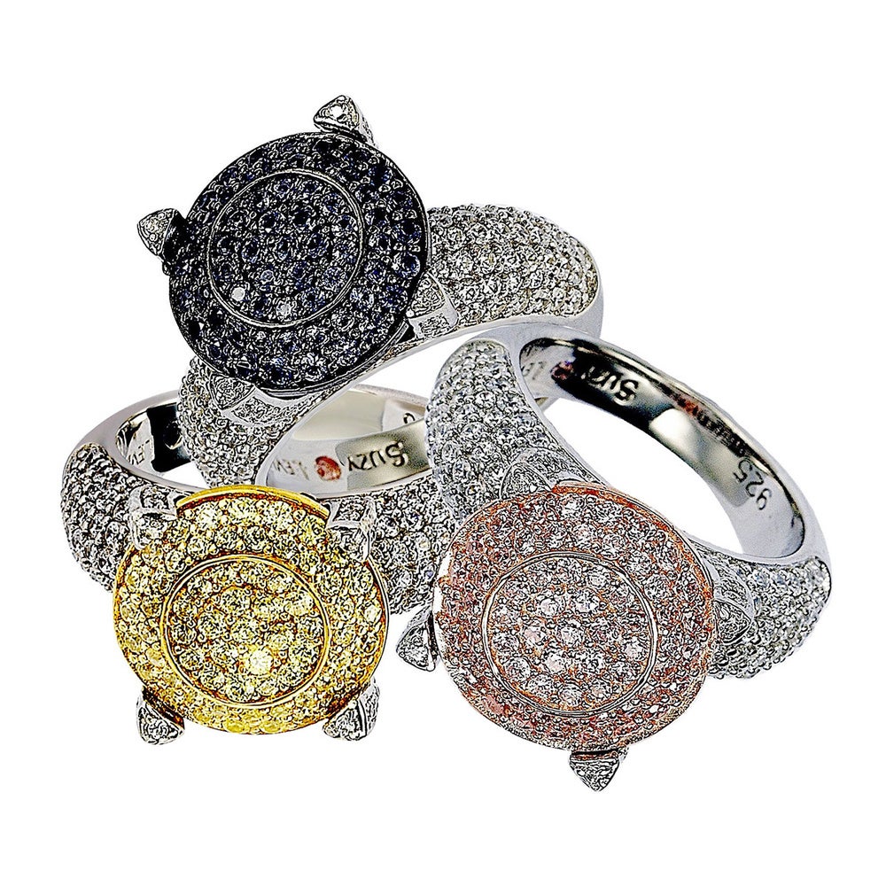 Suzy Levian Sterling Silver Pave Pink Cubic Zirconia Ring