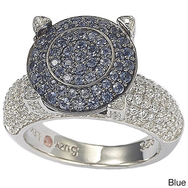 Suzy Levian Sterling Silver Pave Blue Cubic Zirconia Ring
