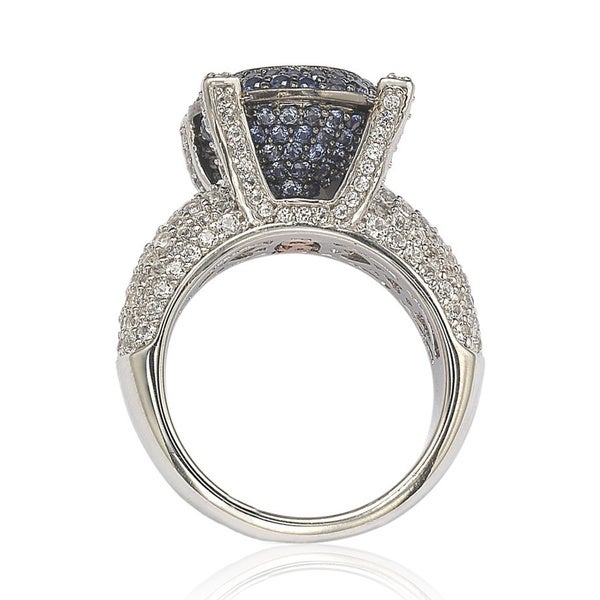 Suzy Levian Sterling Silver Pave Blue Cubic Zirconia Ring