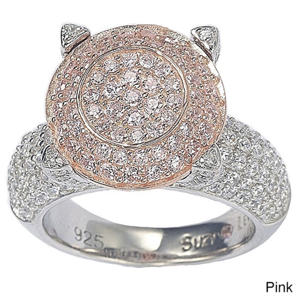 Suzy Levian Sterling Silver Pave Pink Cubic Zirconia Ring