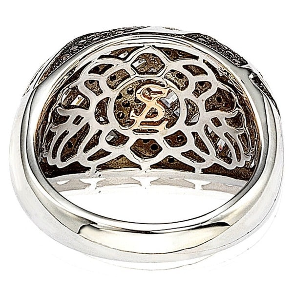 Suzy Levian Sterling Silver Pave and Channel-set White and Brown Cubic Zirconia Ring