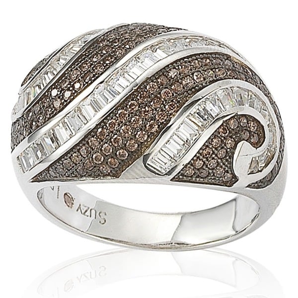 Suzy Levian Sterling Silver Pave and Channel-set White and Brown Cubic Zirconia Ring