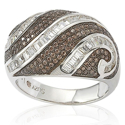 Suzy Levian Sterling Silver Pave and Channel-set White and Brown Cubic Zirconia Ring