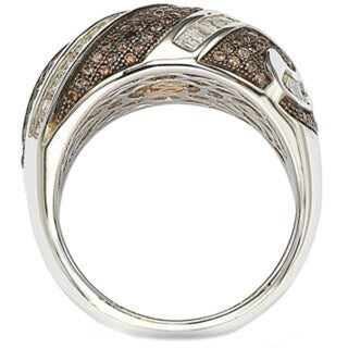 Suzy Levian Sterling Silver Pave and Channel-set White and Brown Cubic Zirconia Ring