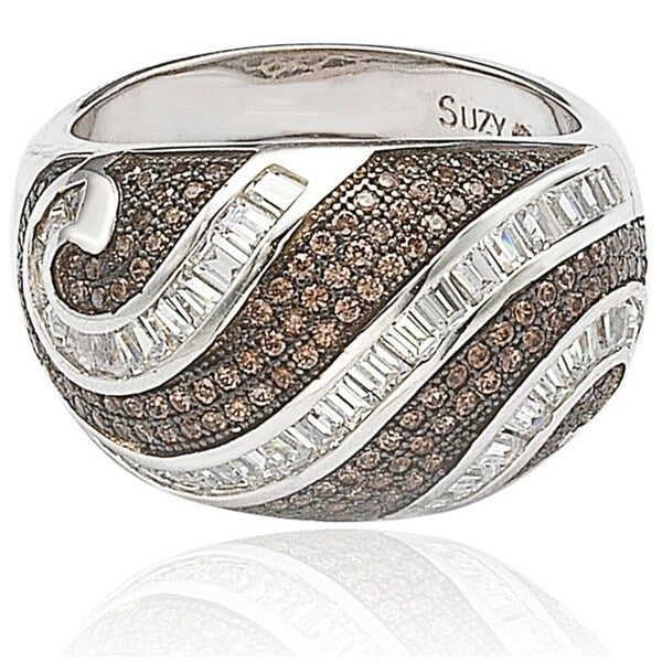 Suzy Levian Sterling Silver Pave and Channel-set White and Brown Cubic Zirconia Ring