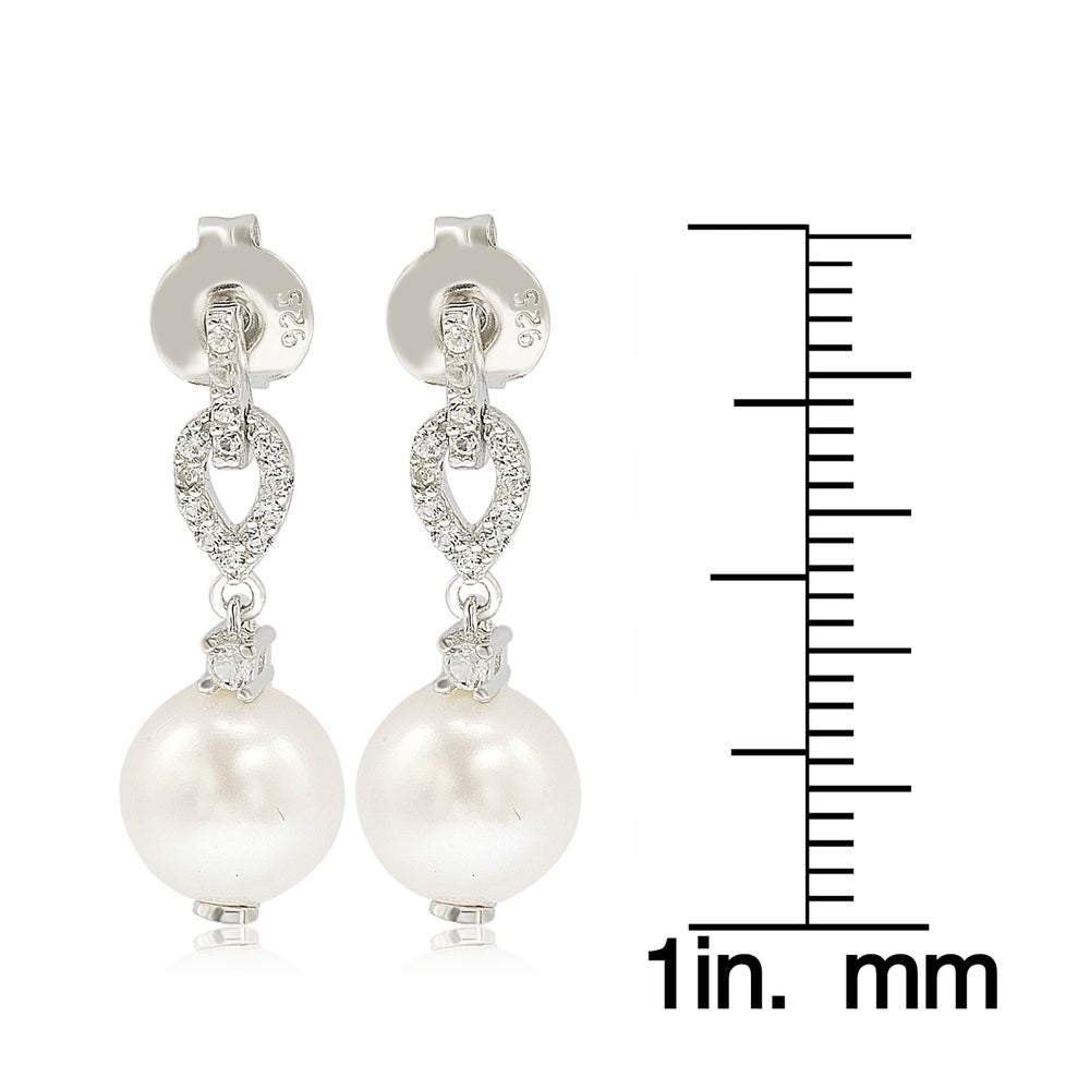 Suzy Levian Sterling Silver Pearl & White Sapphire Dangle Earrings