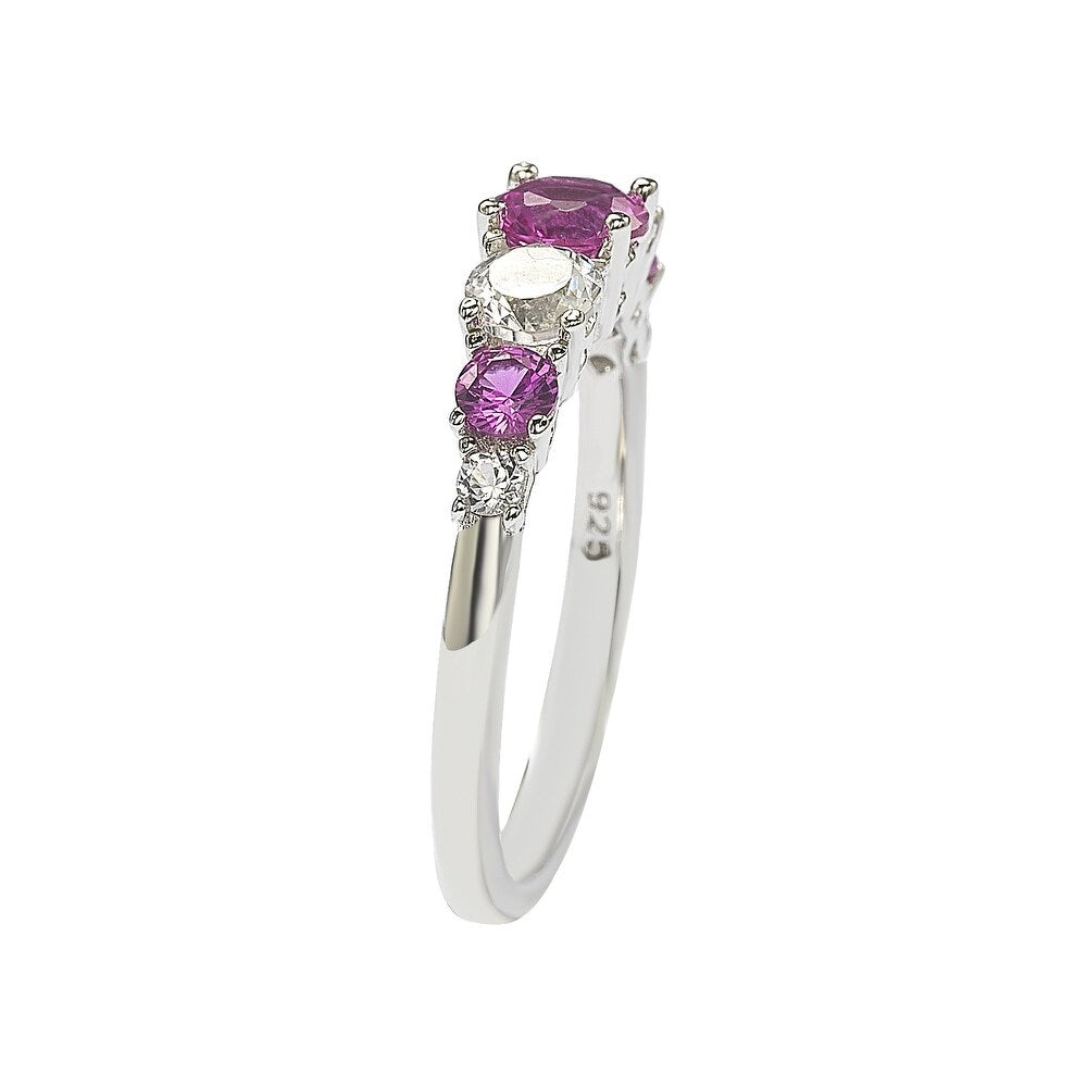 Suzy Levian Sterling Silver Pink Sapphire & Diamond Accent 1.75cttw 7-Stone Ring