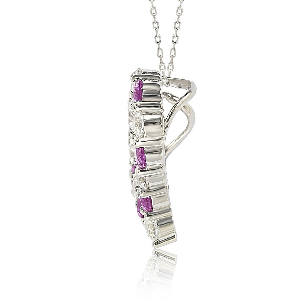 Suzy Levian Sterling Silver Pink Sapphire & Diamond Accent Alternating Heart Eternity Pendant