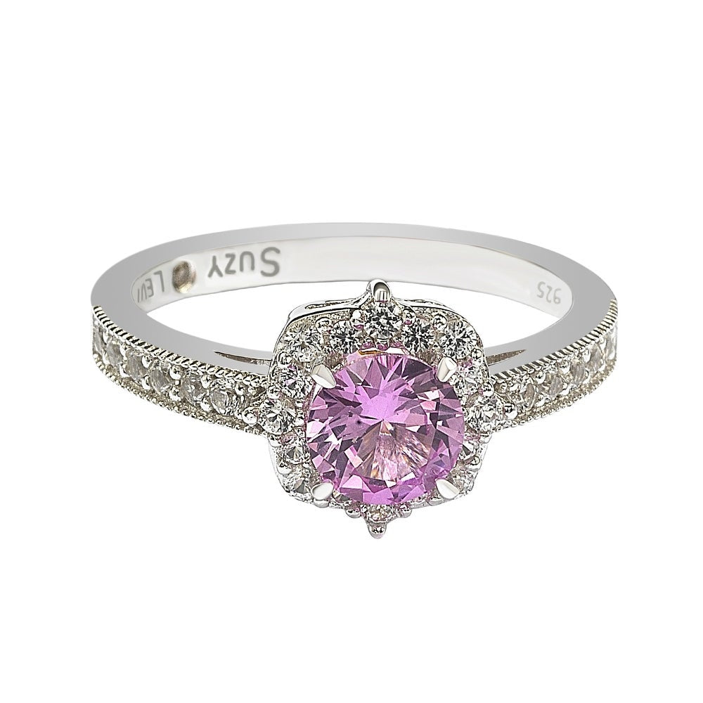 Suzy Levian Sterling Silver Pink Sapphire & Diamond Accent Center Stone Ring