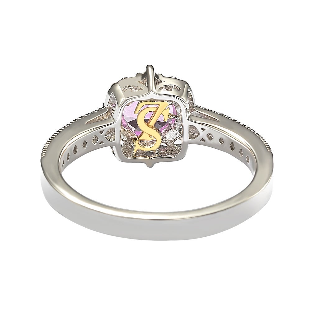 Suzy Levian Sterling Silver Pink Sapphire & Diamond Accent Center Stone Ring