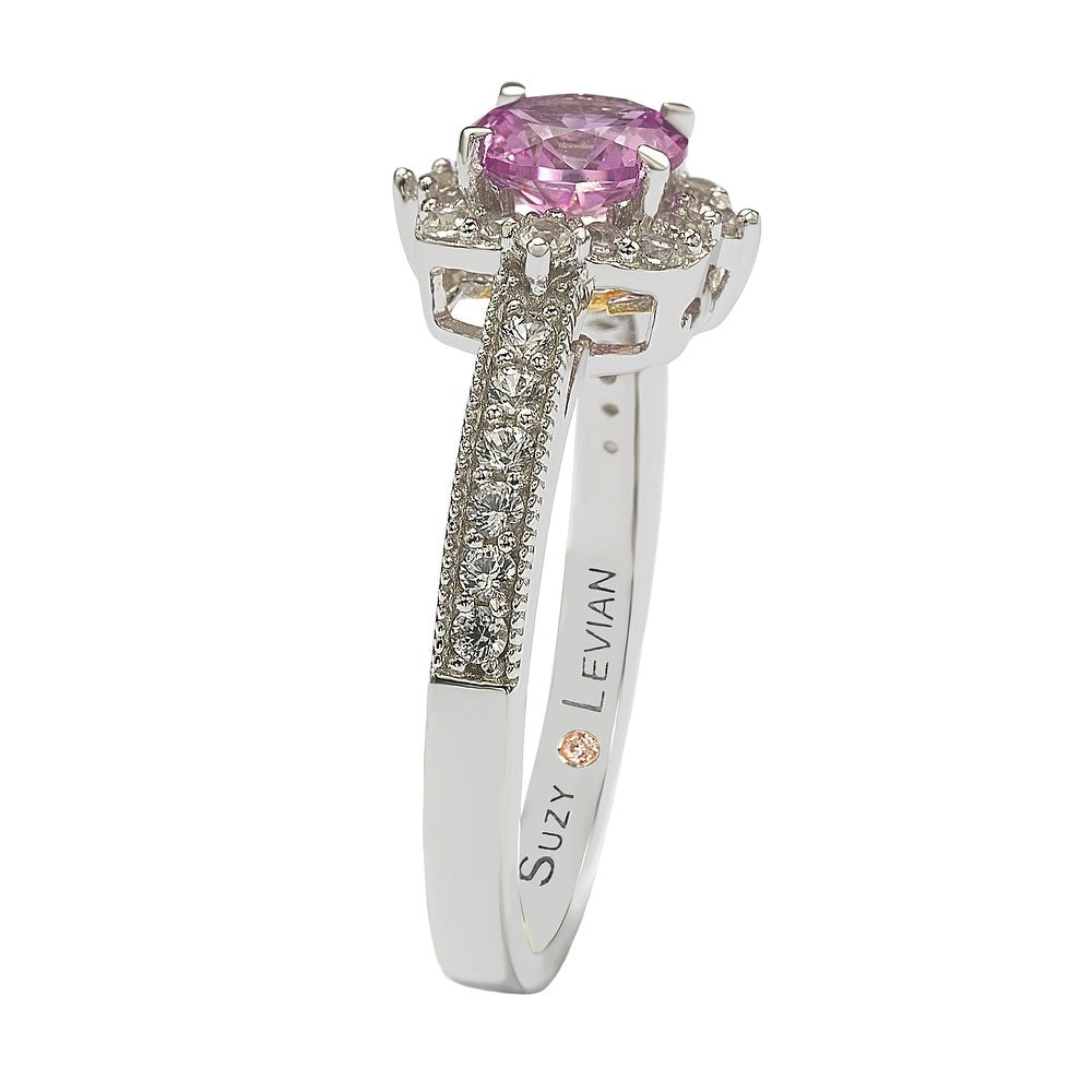 Suzy Levian Sterling Silver Pink Sapphire & Diamond Accent Center Stone Ring