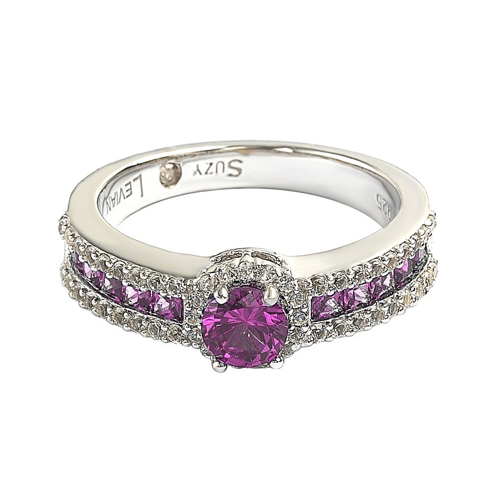 Suzy Levian Sterling Silver Pink Sapphire & Diamond Accent Princess-Cut Bridal Ring