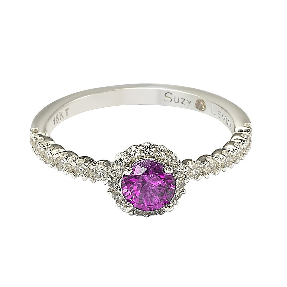 Suzy Levian Sterling Silver Pink Sapphire (0.54cttw) & Diamond Accent Petite Bridal Ring