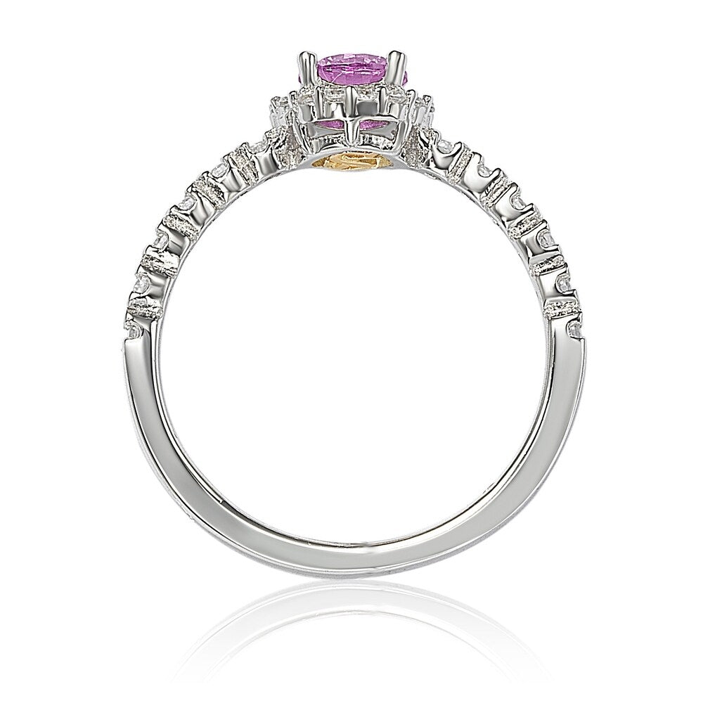 Suzy Levian Sterling Silver Pink Sapphire (0.54cttw) & Diamond Accent Petite Bridal Ring
