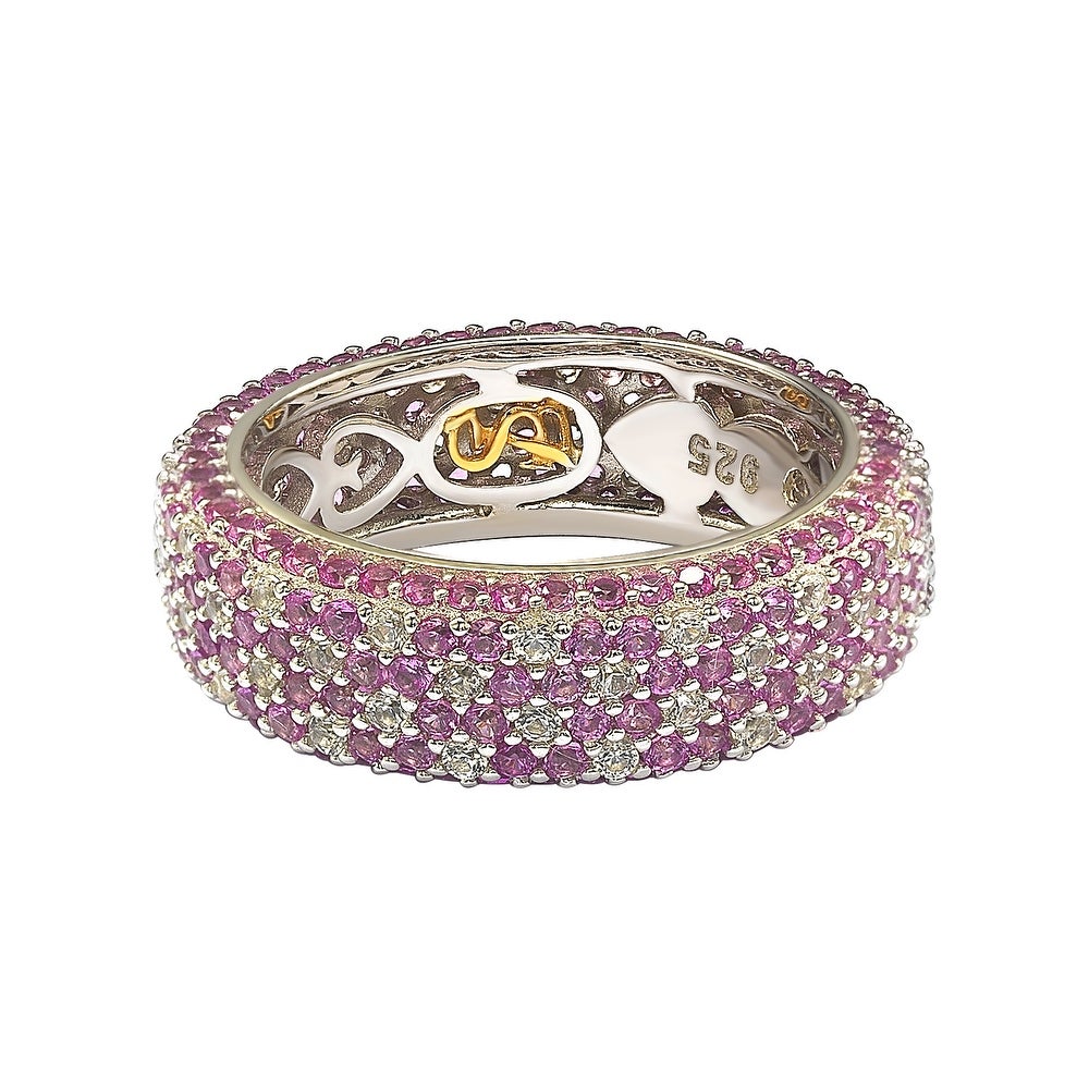 Suzy Levian Sterling Silver Pink Sapphire and Diamond Accent Eternity Pave Ring