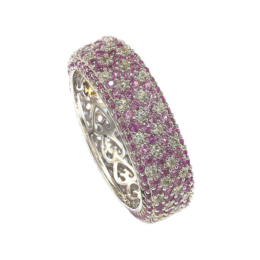 Suzy Levian Sterling Silver Pink Sapphire and Diamond Accent Eternity Pave Ring