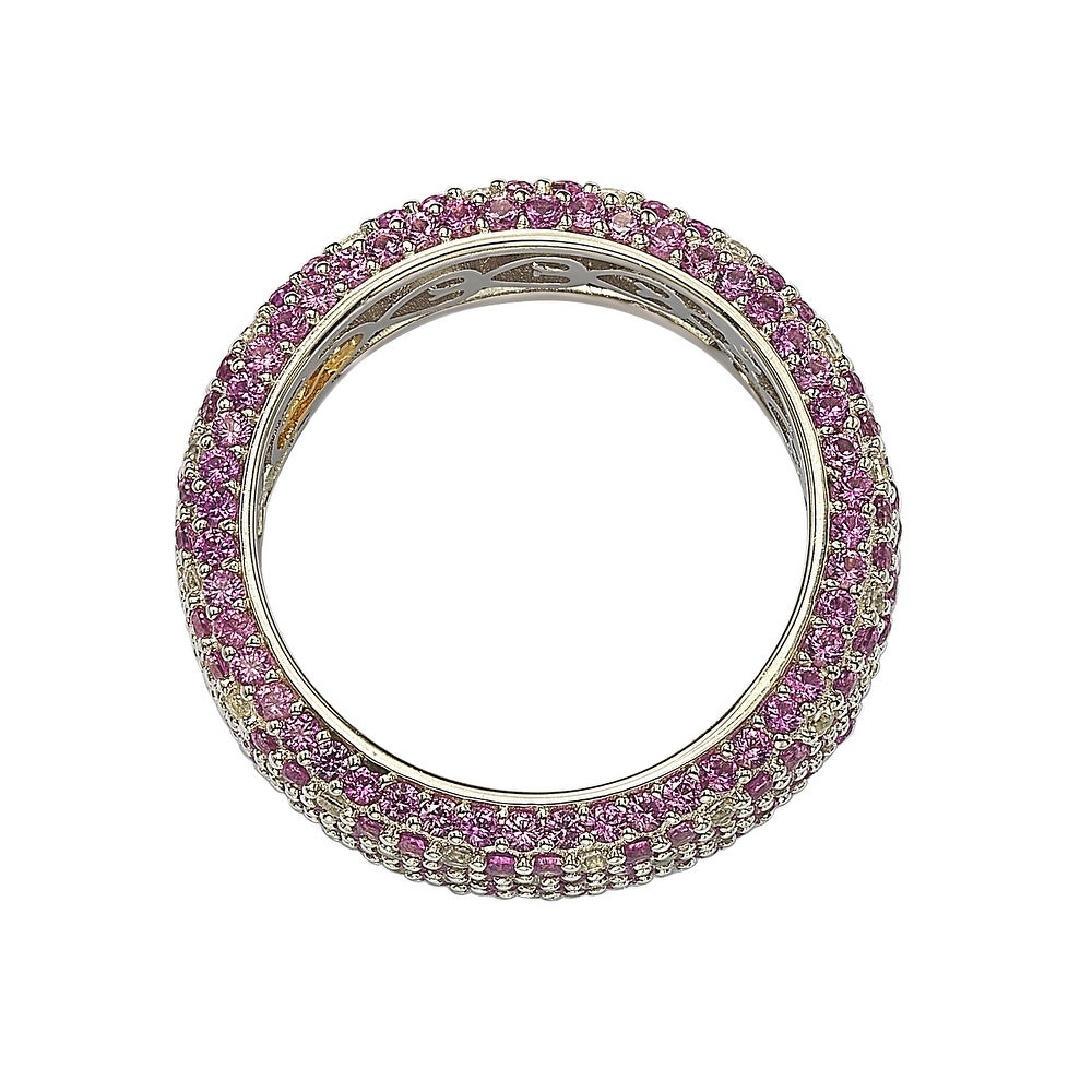 Suzy Levian Sterling Silver Pink Sapphire and Diamond Accent Eternity Pave Ring