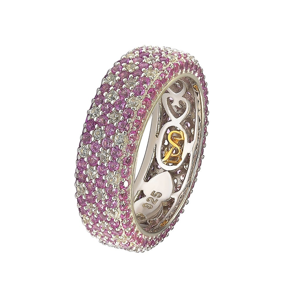 Suzy Levian Sterling Silver Pink Sapphire and Diamond Accent Eternity Pave Ring