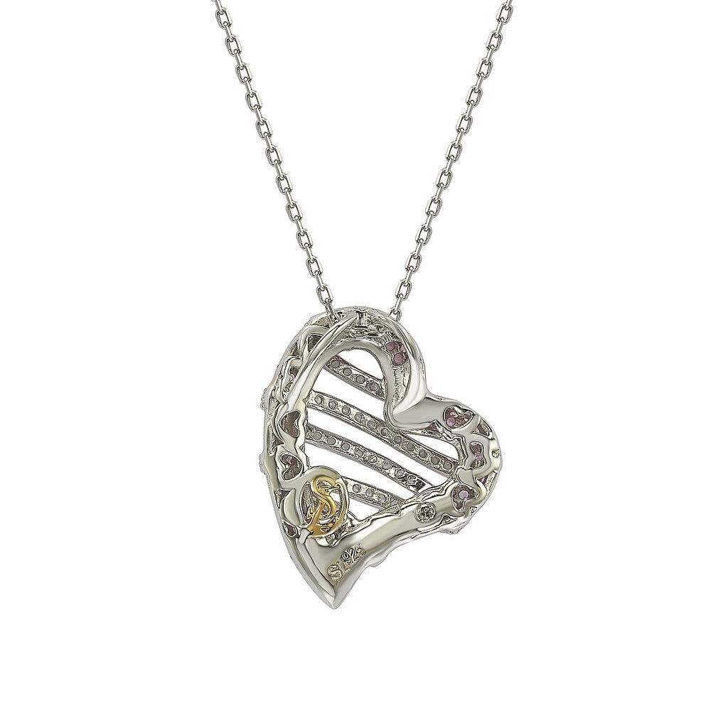 Suzy Levian Sterling Silver Pink Sapphire and Diamond Accent Wrapped Heart Pendant