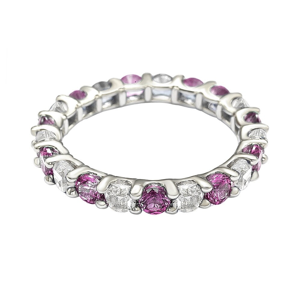 Suzy Levian Sterling Silver Pink & White Sapphire & Diamond Accent Eternity Ring