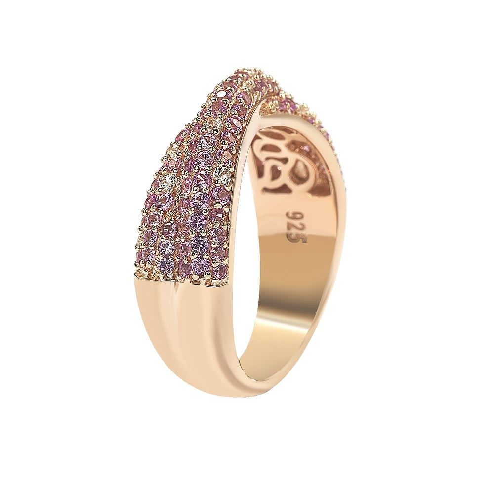 Suzy Levian Sterling Silver Pink & White Sapphire & Diamond Accent Petite Pave Crossover Ring