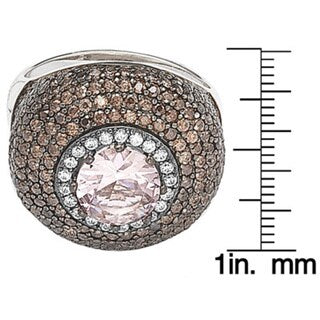 Suzy Levian Sterling Silver Pink and Brown Cubic Zirconia Halo Pave Ring