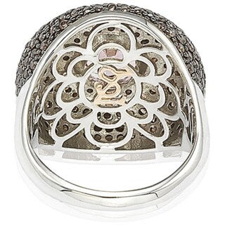 Suzy Levian Sterling Silver Pink and Brown Cubic Zirconia Halo Pave Ring