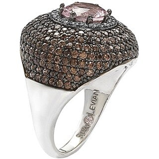 Suzy Levian Sterling Silver Pink and Brown Cubic Zirconia Halo Pave Ring