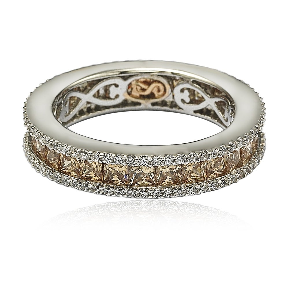 Suzy Levian Sterling Silver Princess Cut Brown Cubic Zirconia Eternity Band