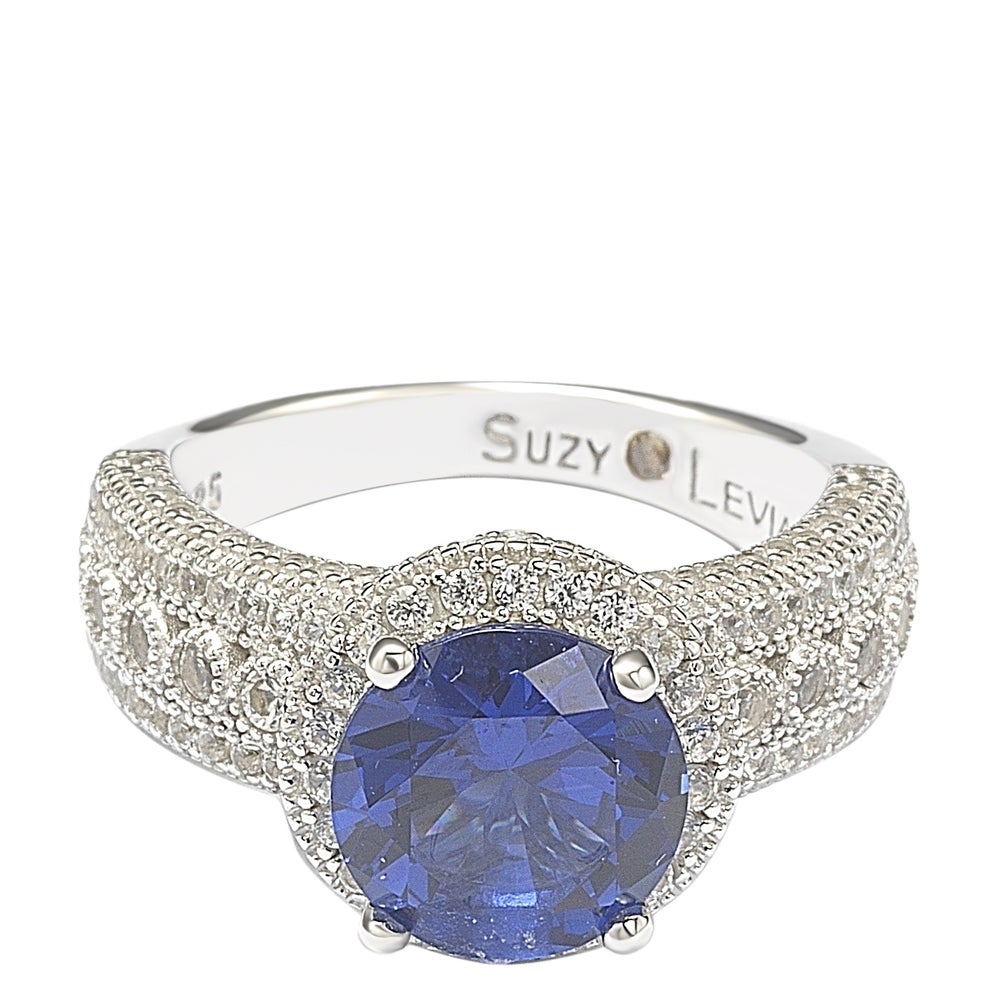 Suzy Levian Sterling Silver Round-Cut Blue Sapphire & Diamond Accent Ring
