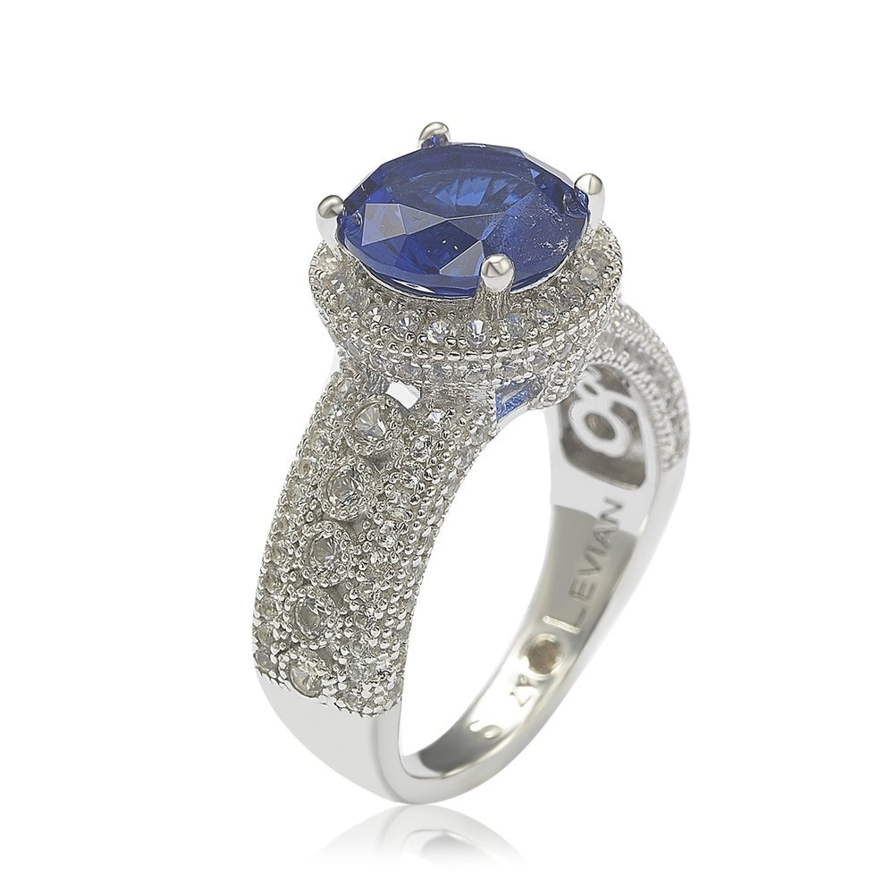 Suzy Levian Sterling Silver Round-Cut Blue Sapphire & Diamond Accent Ring