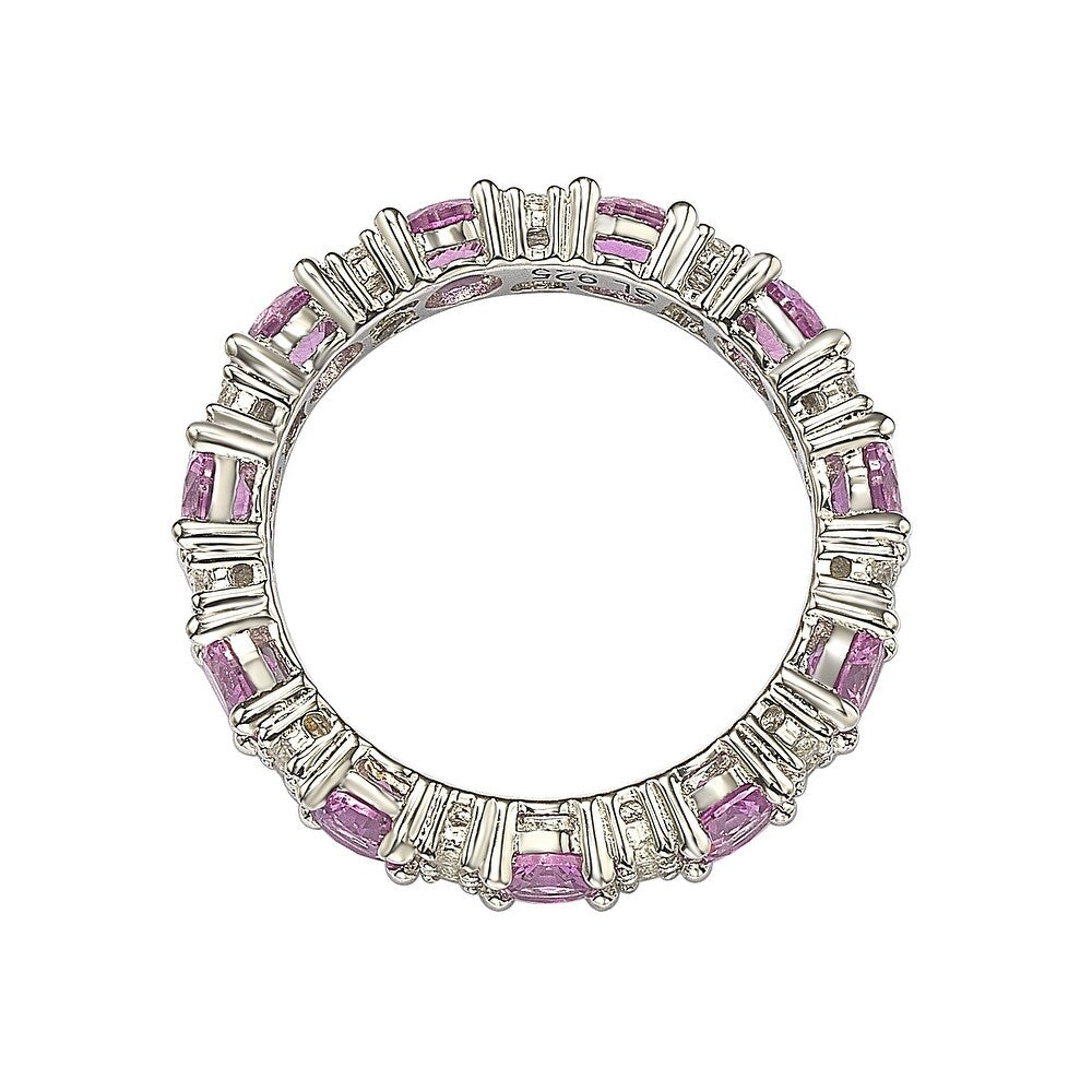 Suzy Levian Sterling Silver Round Cut Pink Sapphire and Diamond Accent Eternity Band
