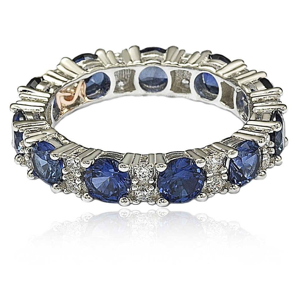 Suzy Levian Sterling Silver Round Cut Sapphire and Diamond Accent Eternity Band