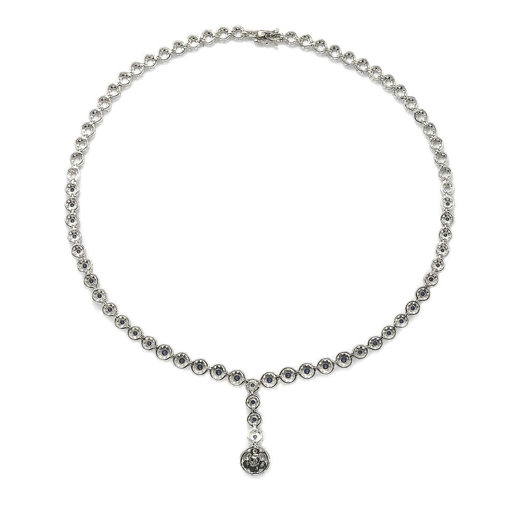 Suzy Levian Sterling Silver Round-Cut Y-Shaped Blue Sapphire & Diamond Accent Necklace