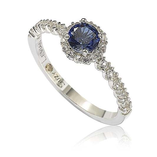 Suzy Levian Sterling Silver Sapphire (0.54cttw) & Diamond Accent Petite Bridal Ring