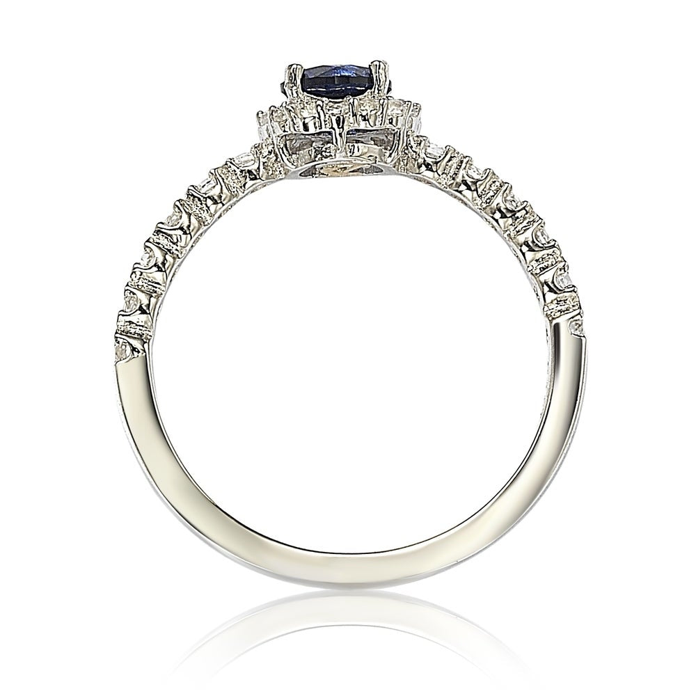 Suzy Levian Sterling Silver Sapphire (0.54cttw) & Diamond Accent Petite Bridal Ring