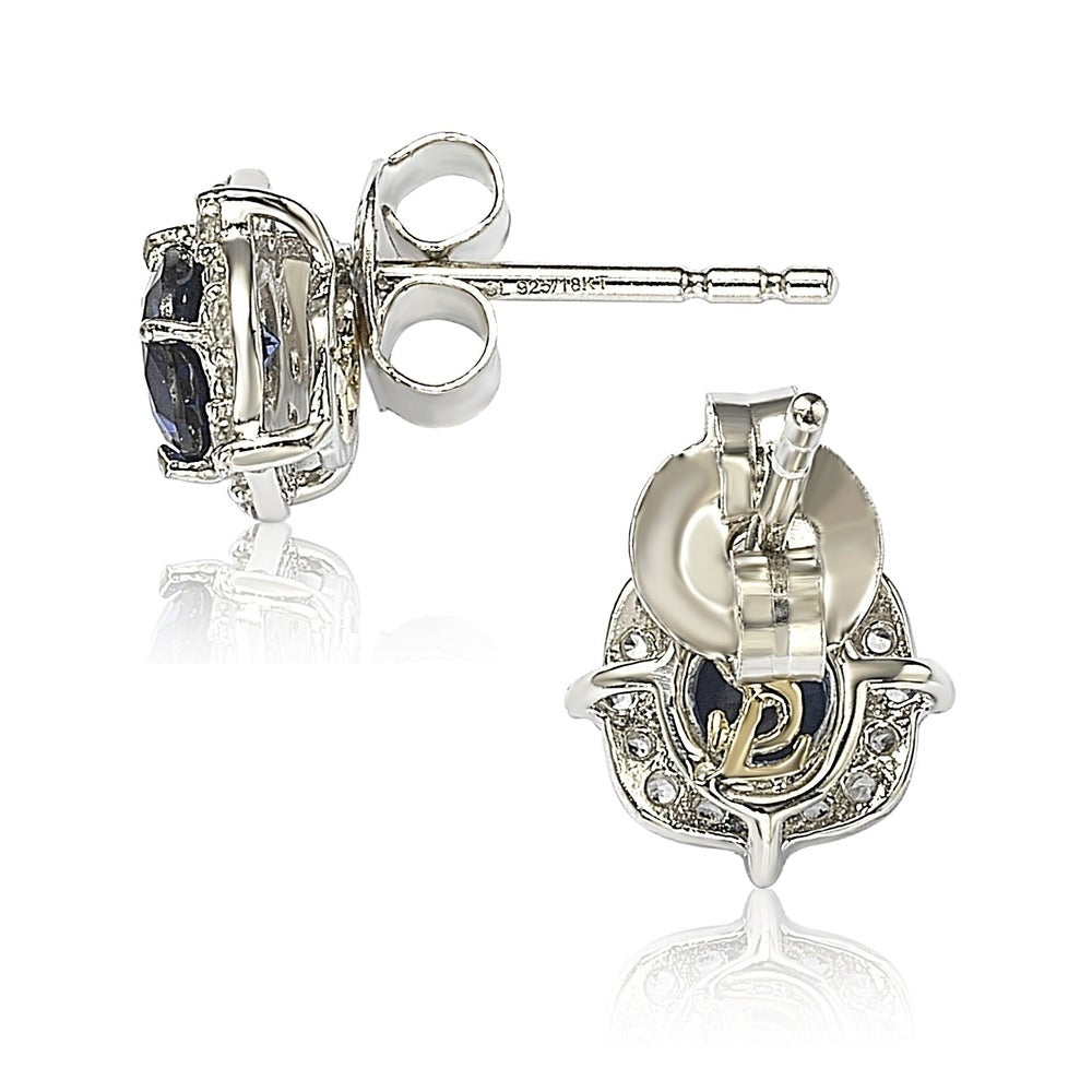 Suzy Levian Sterling Silver Sapphire 0.66cttw Halo Stud Earrings