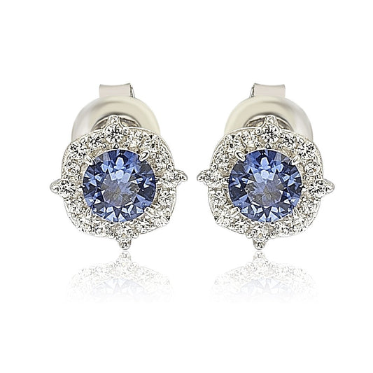 Suzy Levian Sterling Silver Sapphire 0.66cttw Halo Stud Earrings