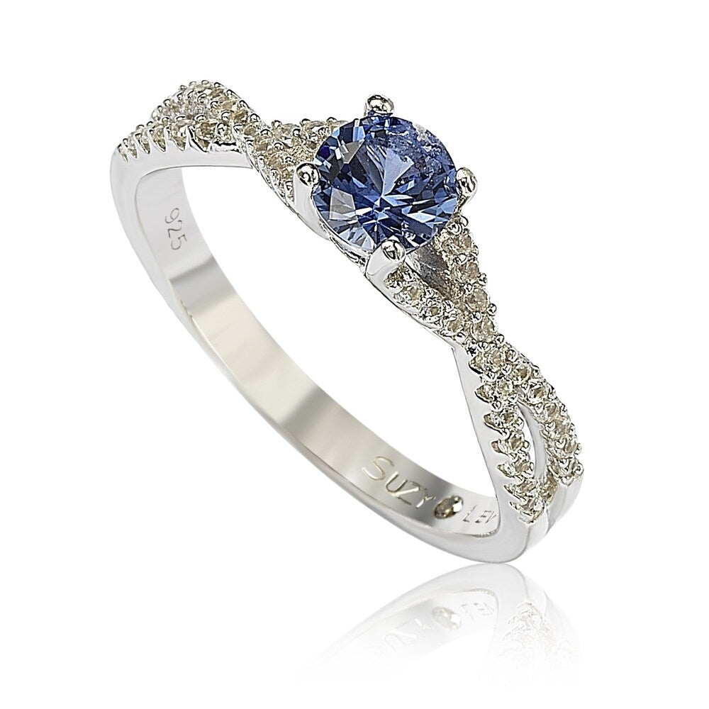 Suzy Levian Sterling Silver Sapphire (0.70cttw) & Diamond Accent Crossover  Twist Ring