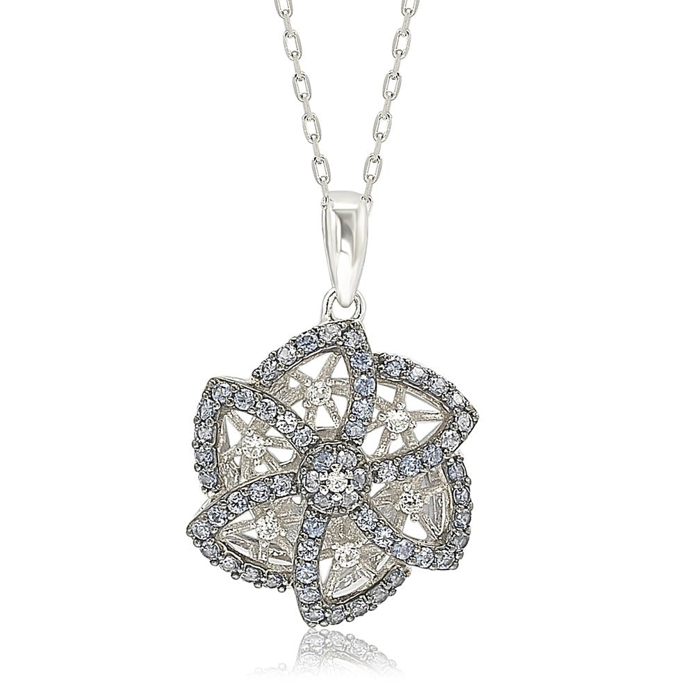 Suzy Levian Sterling Silver Sapphire & Diamond Abstract Flower Pendant
