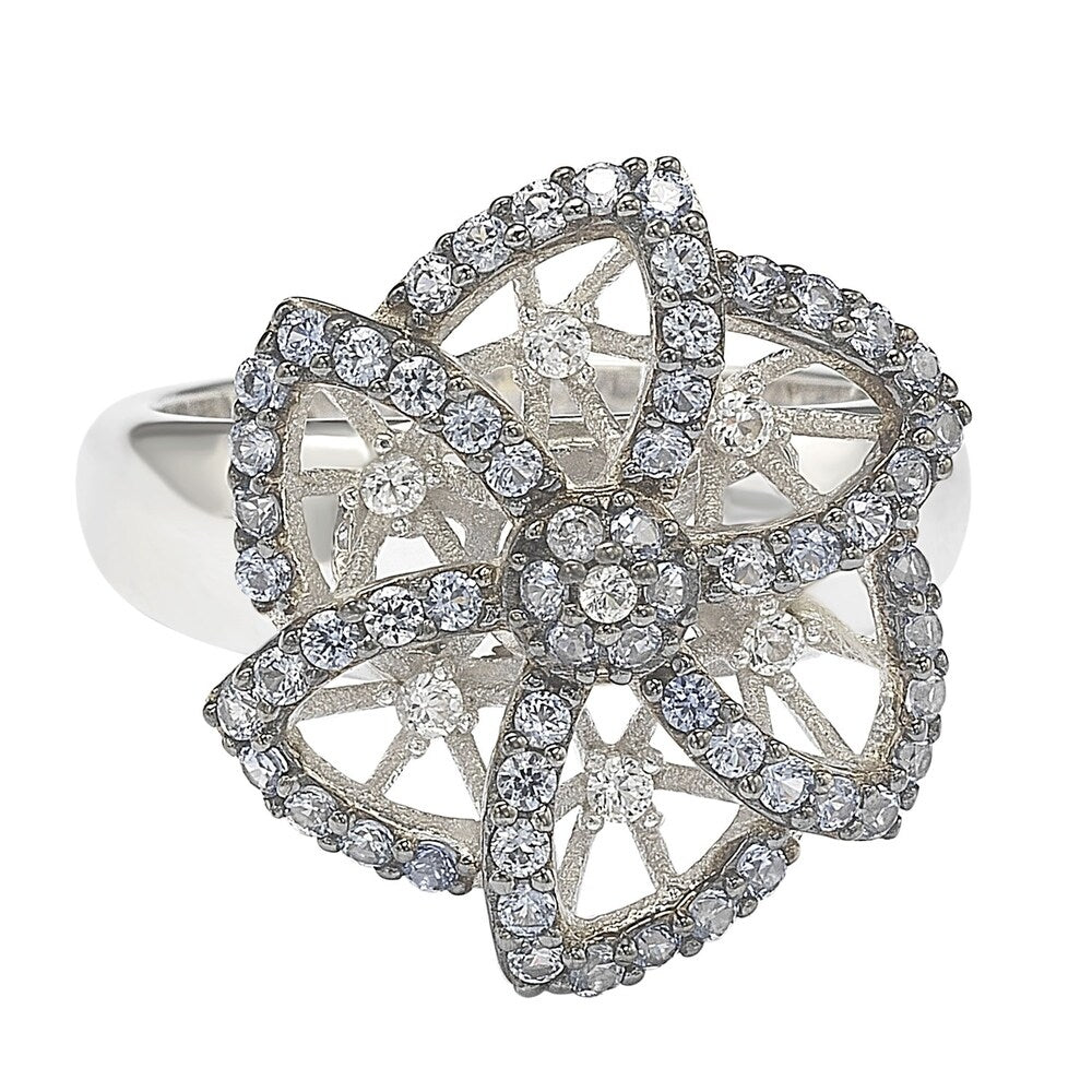 Suzy Levian Sterling Silver Sapphire & Diamond Abstract Flower Ring