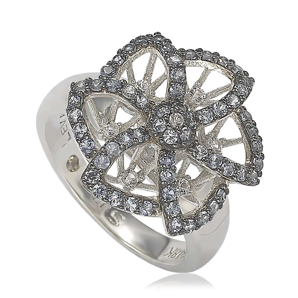 Suzy Levian Sterling Silver Sapphire & Diamond Abstract Flower Ring