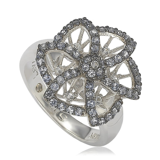 Suzy Levian Sterling Silver Sapphire & Diamond Abstract Flower Ring