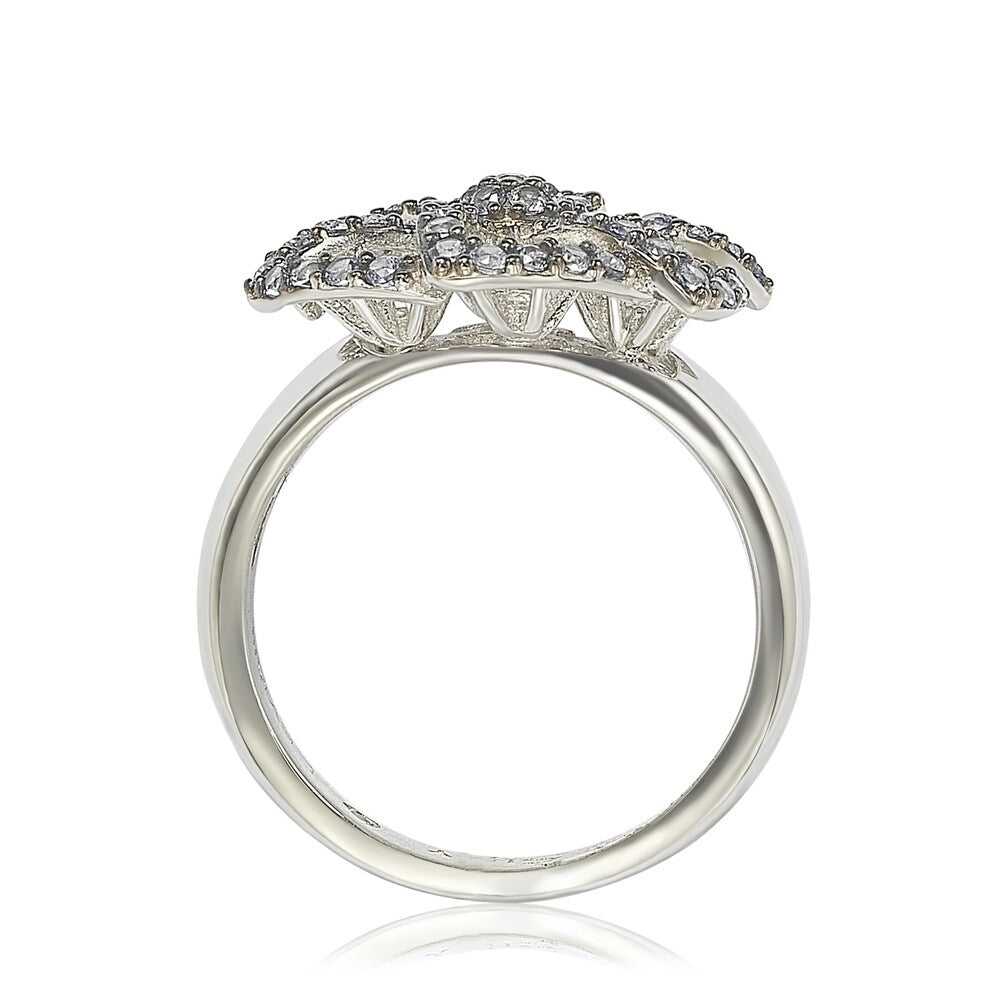 Suzy Levian Sterling Silver Sapphire & Diamond Abstract Flower Ring